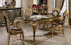 Casa Padrino Luxus Barock Esszimmer Set Schwarz / Mehrfarbig / Gold