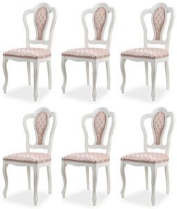 Casa Padrino Luxus Barock Esszimmer Stuhl 6er Set mit Muster Rosa / Wei - Prunkvolle Barockstil Kchen Sthle - Luxus Esszimmer Mbel im Barockstil - Edel & Prunkvoll