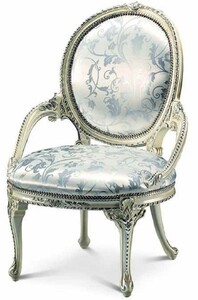 Casa Padrino Luxus Barock Esszimmer Stuhl mit Armlehnen Silber / Cremewei - Made in Italy
