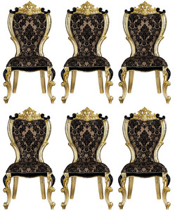 Casa Padrino Luxus Barock Esszimmer Stuhl Set mit elegantem Muster Braun / Schwarz / Gold 60 x 65 x H. 120 cm - Kchen Sthle 6er Set im Barockstil - Barock Esszimmer Mbel