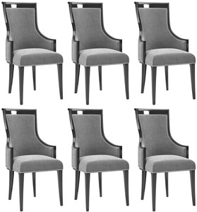 Casa Padrino Luxus Art Deco Esszimmer Stuhl Set Grau / Schwarz / Silber 50 x 50 x H. 110 cm - Edles Kchen Sthle 6er Set - Art Deco Esszimmer Mbel
