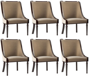 Casa Padrino Luxus Barock Esszimmer Stuhl Set Beige / Dunkelbraun Hochglanz 50 x 50 x H. 92 cm - Edles Kchen Sthle 6er Set - Barock Esszimmer Mbel