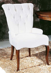 Casa Padrino Luxus Barock Esszimmer Stuhl mit Armlehnen Wei / Dunkelbraun - Handgefertigter Barockstil Stuhl - Barock Esszimmer Mbel - Luxus Qualitt - Made in Italy