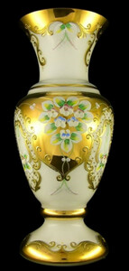 Casa Padrino Luxus Barock Glas Vase Wei / Mehrfarbig / Gold H. 40 cm - Handgefertigte & handbemalte Blumenvase - Barock Deko - Edel & Prunkvoll