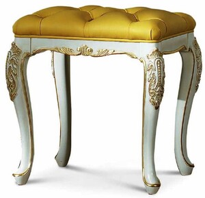 Casa Padrino Luxus Barock Leder Hocker Elfenbein / Gold H. 44 cm - Made in Italy