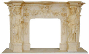 Casa Padrino Luxus Barock Kaminumrandung Beige 233 x 47 x H. 143 cm - Handgefertigte Kaminumrandung aus hochwertigem Marmor - Edel & Prunkvoll