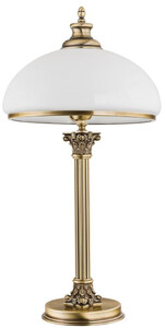 Casa Padrino Luxus Barock Tischleuchte Messing mit Patina / Wei  30 x H. 60 cm - Runde Messing Schreibtischleuchte mit Glas Lampenschirm - Barock Leuchten