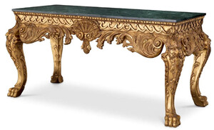 Casa Padrino Luxus Barock Konsole Antik Gold / Grn - Handgefertigter Massivholz Konsolentisch mit Marmorplatte - Luxus Wohnzimmer Mbel im Barockstil - Barock Mbel - Barock Einrichtung