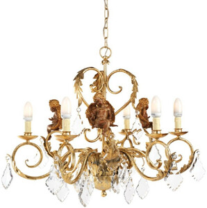 Casa Padrino Luxus Barock Kristall Kronleuchter Antik Gold / Braun  80 x H. 60 cm - Wohnzimmer Kronleuchter mit dekorativen Engelsfiguren - Edel & Prunkvoll
