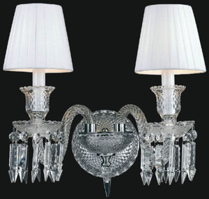 Casa Padrino Luxus Barock Kristallglas Doppel Wandleuchte Silber / Wei 42 x H. 42 cm - Prunkvolle Wandlampe im Barockstil