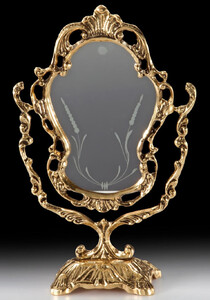 Casa Padrino Luxus Barock Schminkspiegel Gold 19 x H. 30 cm - Handgefertigter Barockstil Bronze Tischspiegel - Kosmetikspiegel - Barock Deko Accessoires - Edel & Prunkvoll