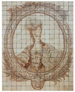 Casa Padrino Luxus Barock Deko Wandgemlde Lady Cremefarben / Beige 150 x H. 190 cm - Handgefertigte & Handbemalte Naturstein Mosaik Fliesen - Barock Wanddeko