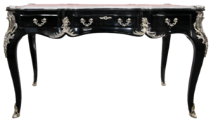 Casa Padrino Luxus Barock Schreibtisch mit 3 Schubladen und massiven Metallapplikation Schwarz / Silber / Bordeaux 141 x 65 x H. 80 cm - Barock Brombel Sekretr