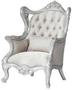 Casa Padrino Luxus Barock Ohrensessel Champagnerfarben / Silber 85 x 80 x H. 120 cm - Prunkvoller Wohnzimmer Sessel mit dekorativem Kissen - Barock Mbel 