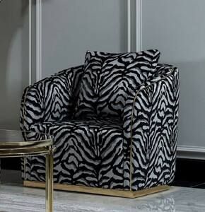 Casa Padrino Luxus Sessel Grau / Schwarz / Gold - Eleganter Wohnzimmer Sessel mit Muster und dekorativem Kissen - Luxus Wohnzimmer Mbel
