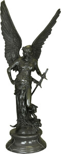 Casa Padrino Luxus Bronze Skulptur Kriegsgttin mit Flgeln und Schwert Grau 48 x 26 x H. 94 cm - Bronzefigur - Dekofigur - Deko Accessoires - Luxus Kollektion