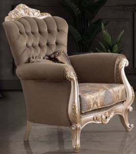 Casa Padrino Luxus Barock Wohnzimmer Sessel mit Kissen Taupe / Bronze / Gold 95 x 75 x H. 120 cm - Barock Mbel