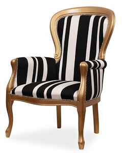 Casa Padrino Luxus Barock Sessel mit Streifen Schwarz / Wei / Gold - Gestreifter Wohnzimmer Sessel im Barockstil - Barock Wohnzimmer Mbel - Edel & Prunkvoll