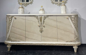 Casa Padrino Luxus Barock Sideboard Beige / Grau / Gold - Barockstil Massivholz Schrank mit 4 Tren - Luxus Mbel im Barockstil - Barock Mbel - Edel & Prunkvoll