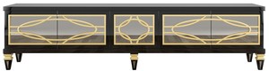 Casa Padrino Luxus Barock TV Schrank Schwarz / Gold 213 x 55 x H. 66 cm - Prunkvoller Fernsehschrank mit 5 verspiegelten Tren - Barock Mbel