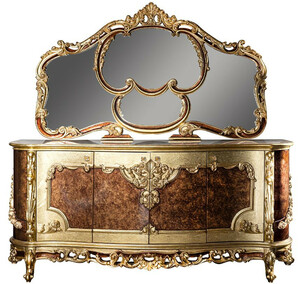 Casa Padrino Luxus Barock Mbel Set Sideboard mit Spiegel Creme / Beige / Braun / Gold - Prunkvoller Massivholz Schrank mit Wandspiegel - Edle Mbel im Barockstil - Luxus Qualitt