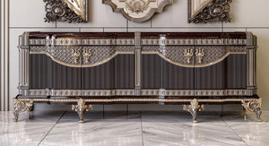 Casa Padrino Luxus Barock Sideboard Dunkelbraun / Grau / Gold 245 cm