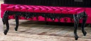 Casa Padrino Barock Sitzbank Pink / Schwarz - Gepolsterte Massivholz Bank mit edlem Samtstoff - Handgefertigte Barock Mbel - Edel & Prunkvoll