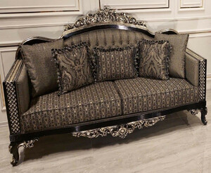Casa Padrino Luxus Barock Sofa Grau / Schwarz / Gold - Prunkvolles Wohnzimmer Sofa mit elegantem Muster - Barock Mbel - Edel & Prunkvoll