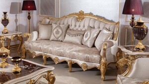 Casa Padrino Luxus Barock Sofa Silber / Braun / Gold 245 cm