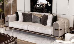 Casa Padrino Luxus Barock Sofa Creme / Grau / Dunkelbraun / Gold