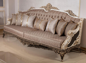 Casa Padrino Luxus Barock Sofa Grau / Wei / Dunkelbraun / Gold 255 cm