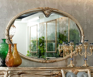 Casa Padrino Luxus Barock Spiegel Silber / Gold - Ovaler Massivholz Wandspiegel im Barockstil - Barock Mbel