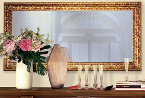 Casa Padrino Luxus Barock Spiegel Gold 148 x 5,5 x H. 90 cm - Edler Massivholz Wandspiegel im Barockstil - Antik Stil Garderoben Spiegel - Wohnzimmer Spiegel - Barock Mbel