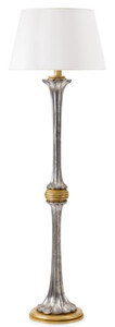 Casa Padrino Luxus Barock Stehleuchte Antik Silber / Antik Gold / Wei  32 x H. 149,5 cm - Prunkvolle Barockstil Stehlampe mit rundem Lampenschirm - Luxus Qualitt - Made in Italy