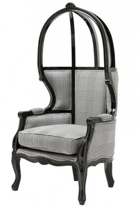 Casa Padrino Luxus Barock Thron Sessel Schwarz / Grau Kariert - Balloon Chair -Thron Stuhl Tron