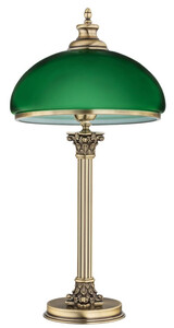Casa Padrino Luxus Barock Tischleuchte Messing mit Patina / Grn  30 x H. 60 cm - Runde Messing Schreibtischleuchte mit Glas Lampenschirm - Barock Leuchten