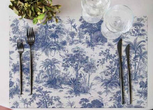 Casa Padrino Luxus Tischuntersetzer 6er Set Dschungel Wei / Blau 35 x 50 cm - Design Platzdeckchen - Esstisch Deko - Luxus Kollektion