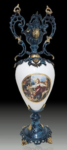 Casa Padrino Luxus Barock Vase Blau / Wei / Mehrfarbig / Gold 21 x H. 62 cm - Handgefertigte Barockstil Blumenvase - Barock Deko Accessoires - Edel & Prunkvoll