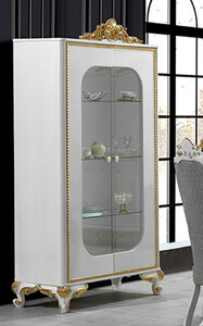 Casa Padrino Luxus Barock Vitrine Wei / Gold - Handgefertigter Massivholz Vitrinenschrank mit 2 Glastren - Prunkvolle Barock Mbel