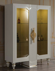Casa Padrino Luxus Barock Vitrine Wei / Gold 125 x 49 x H. 169 cm - Beleuchteter Massivholz Vitrinenschrank mit 2 Glastren - Edle Barock Mbel