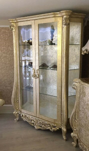 Casa Padrino Luxus Barock Vitrine Antik Gold 135 x 53 x H. 203 cm - Prunkvoller Massivholz Vitrinenschrank im Barockstil - Barock Mbel