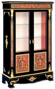 Casa Padrino Luxus Barock Boulle Vitrine Schwarz / Rot / Gold 93 x 35 x H. 152 cm - Handgefertigter Massivholz Vitrinenschrank mit 2 Tren - Edle Barock Mbel