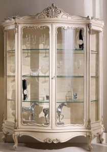 Casa Padrino Luxus Barock Vitrine Creme / Silber 146 x 50 x H. 190 cm - Prunkvoller Barock Vitrinenschrank mit 2 Glastren - Barock Wohnzimmer Mbel