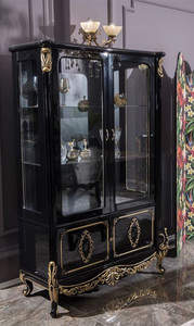 Casa Padrino Luxus Barock Vitrine Schwarz / Gold 124 x 54 x H. 194 cm - Massivholz Vitrinenschrank im Barockstil - Edel & Prunkvoll