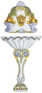 Casa Padrino Luxus Barock Wandbrunnen Wei / Mehrfarbig 73 x H. 160 cm - Handgefertigter & handbemalter Keramik Brunnen - Barock Garten Brunnen - Barock Deko Accessoires