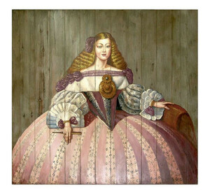 Casa Padrino Luxus Barock Wandgemlde Lady Mehrfarbig 150 x H. 150 cm - Handgemaltes Holz Gemlde - Barock Wand Dekoration - Edel & Prunkvoll