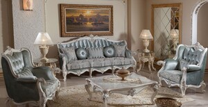 Casa Padrino Luxus Barock Wohnzimmer Mbel Set Grn / Wei / Silber