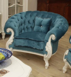 Casa Padrino Luxus Barock Wohnzimmer Sessel Blau / Wei - Handgefertigter Barockstil Sessel - Prunkvolle Luxus Wohnzimmer Mbel im Barockstil - Barock Mbel - Edel & Prunkvoll