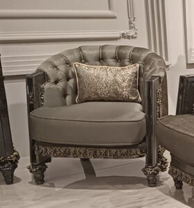 Casa Padrino Luxus Barock Wohnzimmer Sessel Grau / Gold - Prunkvoller Barockstil Sessel - Luxus Wohnzimmer Mbel im Barockstil - Barock Mbel - Edel & Prunkvoll