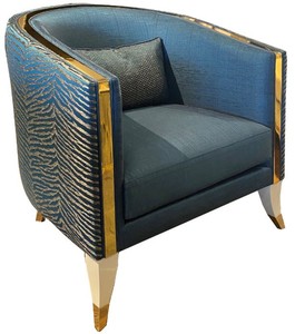 Casa Padrino Luxus Wohnzimmer Sessel Blau / Creme / Gold 80 x 85 x H. 85 cm - Luxus Wohnzimmer Mbel - Luxus Qualitt